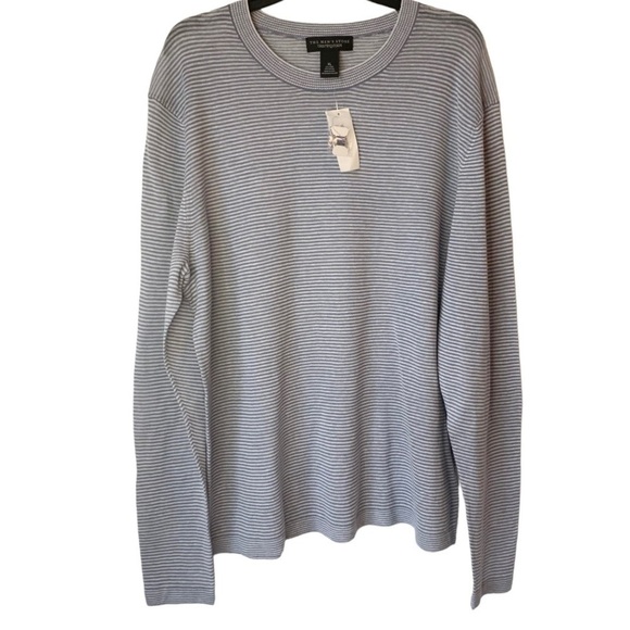 NEW 𝅺BLOOMINGDALE'S LINEN Cotton Blend Crewneck Gray White Striped Sweater XL - Picture 1 of 6